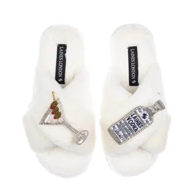 Laines London Women's White / Neutrals Classic Laines Slippers With Vodka Martini Brooches - Cream