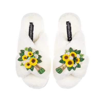 Laines London Women's White / Neutrals Classic Laines Slippers With Yellow Bouquet Brooches - Cream
