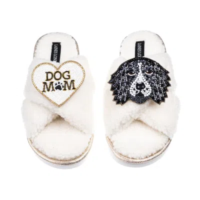 Laines London Women's White / Neutrals Laines Neutral Boucle Slippers With Bentley The Spaniel & Dog Mum / Mom Bro