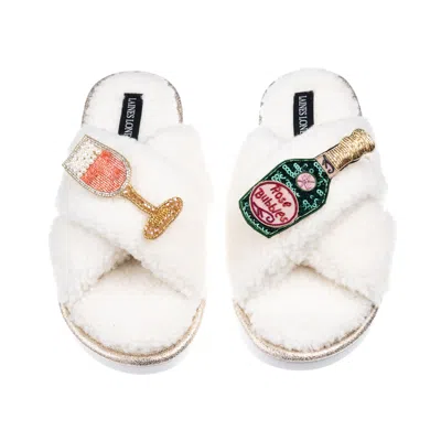 Laines London Women's White / Neutrals Laines Neutral Boucle Slippers With Pink Champagne Brooches - Cream