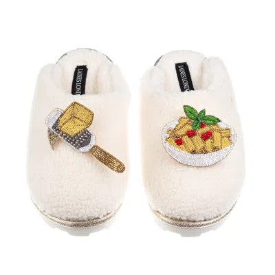 Laines London Women's White / Neutrals Laines X Juliet Closed Toe Slippers With Parmesan & Pasta Brooches - Cream
