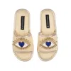 Laines London Women's White / Neutrals Straw Braided Sandals With Double Blue Love Eye Brooches - Cream In White