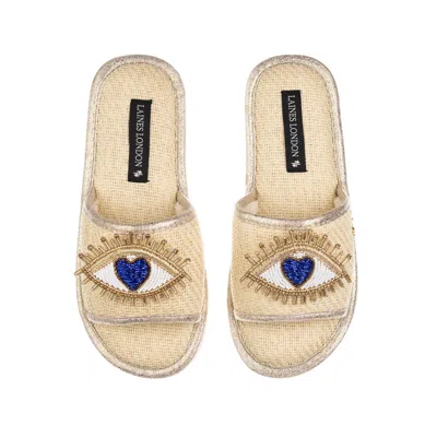 Laines London Women's White / Neutrals Straw Braided Sandals With Double Blue Love Eye Brooches - Cream