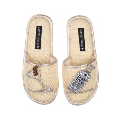 Laines London Women's White / Neutrals Straw Braided Sandals With Vodka Martini Brooches - Cream