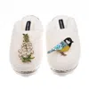Laines London Women's White / Neutrals Teddy Closed Toe Slippers With Blue Tit & White Foxglove Brooches - Cream In White