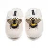 Laines London Women's White / Neutrals Teddy Closed Toe Slippers With Double Honeybee Brooches - Cream In White