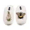 Laines London Women's White / Neutrals Teddy Closed Toe Slippers With Honeybee & White Foxglove Brooches - Cream In White