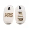 Laines London Women's White / Neutrals Teddy Closed Toe Slippers With Mrs & Wedding Cake Brooches - Cream In White