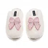 Laines London Women's White / Neutrals Teddy Closed Toe Slippers With Pink Stripe Bow Brooches - Cream In White