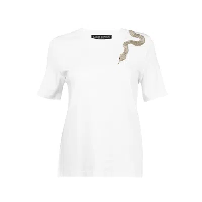 Laines London Women's White / Silver Laines Couture Embellished Silver Snake T-shirt - White