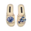 Laines London Women's White Straw Braided Sandals With Mediterranean Blue Shell & Lobster Brooches - Cream In White