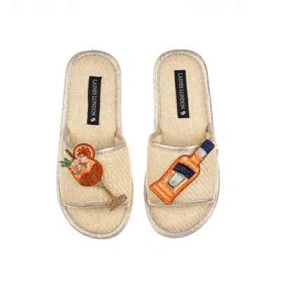 Laines London Women's White Straw Braided Sandals With Summer Spritzer Brooches - Cream
