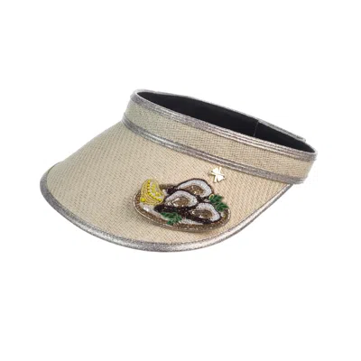 Laines London Women's White Straw Woven Visor Embellished With Handmade Oyster Brooch - Cream In Neutral