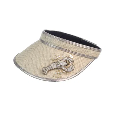 Laines London Women's White Straw Woven Visor With Beaded Lobster Brooch - Cream In Neutral
