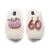 Laines London Women's White Teddy Closed Toe Slippers With 60th Birthday & Cake Brooches - Cream In White