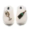 Laines London Women's White Teddy Closed Toe Slippers With Bubbles Darling Brooches - Cream In White