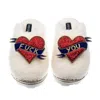 Laines London Women's White Teddy Closed Toe Slippers With Fuck You Brooches - Cream In White