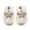 Laines London Women's White Teddy Closed Toe Slippers With Fucking Fabulous Brooches - Cream In White