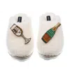 Laines London Women's White Teddy Closed Toe Slippers With Laines Champers Brooches - Cream In White