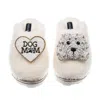 Laines London Women's White Teddy Closed Toe Slippers With Queenie & Dog Mum / Mom Brooches - Cream In White