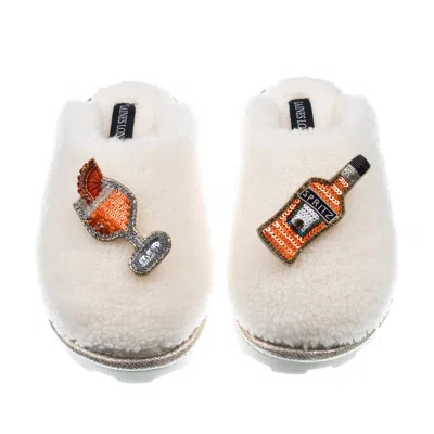 Laines London Women's White Teddy Closed Toe Slippers With Summer Spritz Brooches - Cream