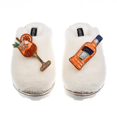 Laines London Women's White Teddy Closed Toe Slippers With Summer Spritzer Brooches - Cream
