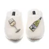 Laines London Women's White Teddy Closed Toe Slippers With Vino Darling Brooches - Cream In White