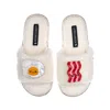 Laines London Women's White Classic Slippers With Laines Loveables Egg & Bacon Brooches - Cream In White