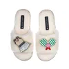 Laines London Women's White Teddy Toweling Slipper Sliders With Pickleball Brooches - Cream In White