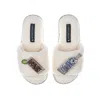 Laines London Women's White Teddy Toweling Slipper Sliders With Vodka & Coke Brooches - Cream In White