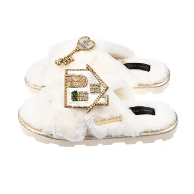 Laines London Women's White Ultralight Chic Laines Slipper Sliders With New Home Brooches - Cream