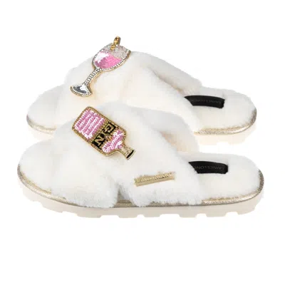 Laines London Women's White Ultralight Chic Laines Slipper Sliders With Pink Gin Brooches - Cream