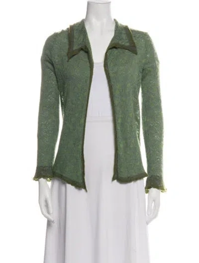 Pre-owned Lainey Keogh Patterned Open Front Sweater In Green