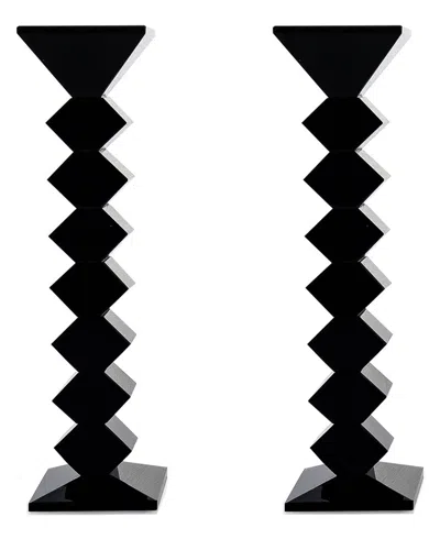 Lainy Home 8.25in Zig Zag Crystal Candlesticks In Black