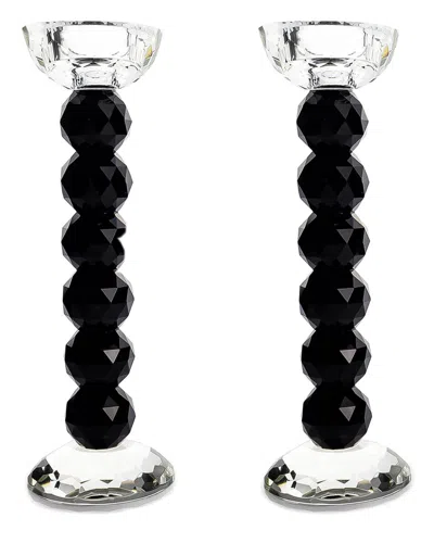 Lainy Home Pair Of 10in Two-tone Crystal Ball Candlesticks In Black