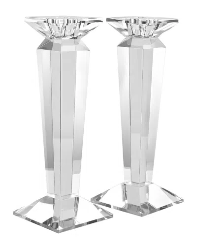 Lainy Home Pair Of 11in Sleek Solid Crystal Candlesticks In Transparent