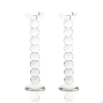 Lainy Home Pair Of 12" Crystal Ball Candlesticks In White