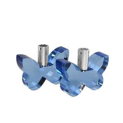 Lainy Home Pair Of 3" Butterfly Candleholders In Blue