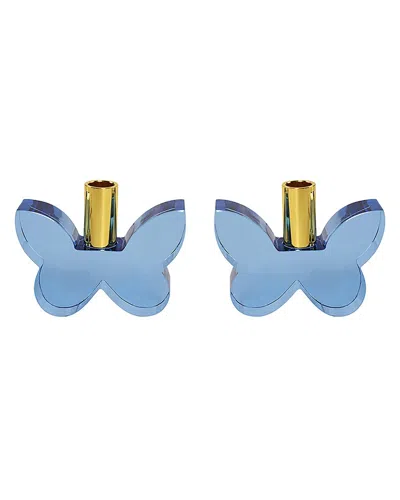 Lainy Home Pair Of 3in Butterfly Candleholders In Blue