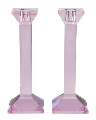 Lainy Home Pair Of 9in Classy Crystal Candlesticks In Burgundy