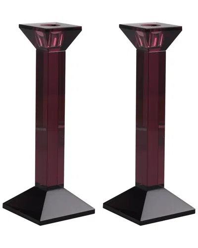 Lainy Home Pair Of 9in Classy Crystal Candlesticks In Purple
