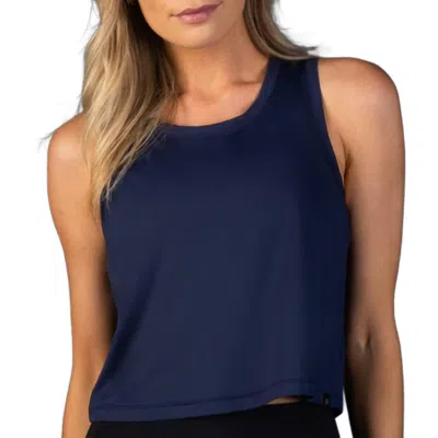 Laird Cropped Open Back Workout Tank Top In Navy In Blue
