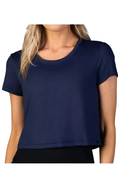Laird Cropped Open Back Workout Top In Navy In Blue