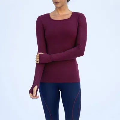 Laird Fine Rib Long Sleeve Keyhole Top In Aubergine In Purple