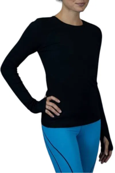 Laird Fine Rib Long Sleeve Keyhole Top In Black