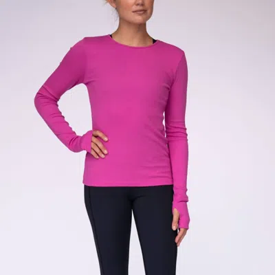 Laird Fine Rib Long Sleeve Keyhole Top In Pink