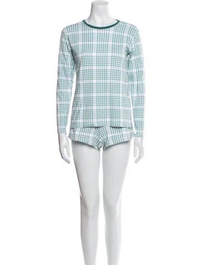 Pre-owned Lake Studio Plaid Print Pant Set In White