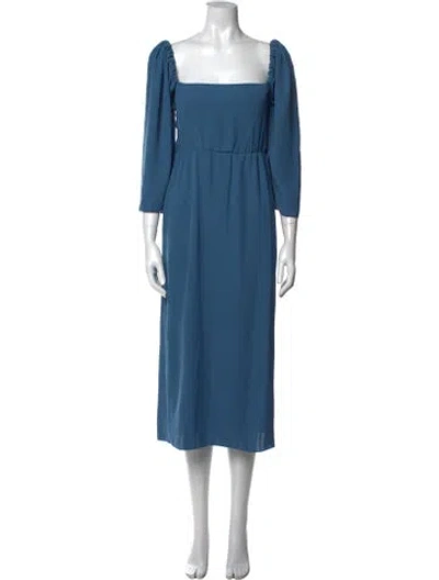 Pre-owned Lake Studio Square Neckline Midi Length Dress In Blue