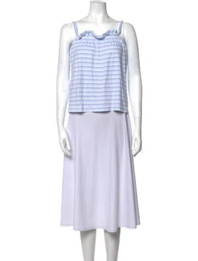 Pre-owned Lake Studio Striped Square Neckline Top In Blue