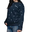 Lakegirl Fleece Anchor Crew Neck Top In Navy In Blue